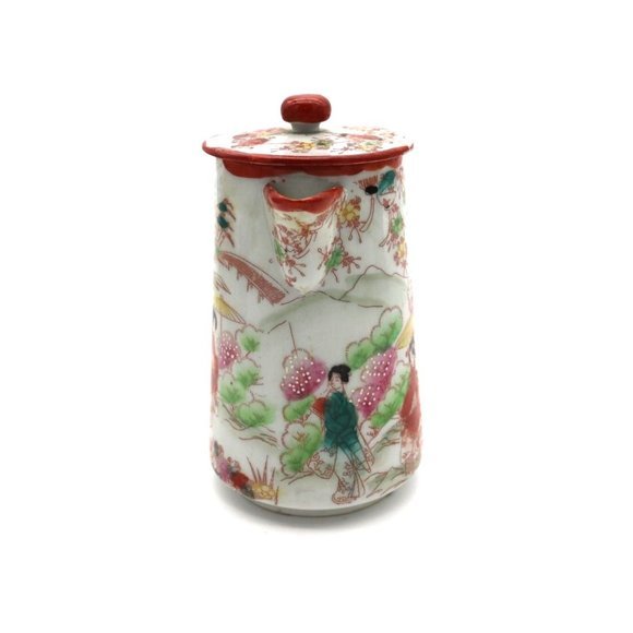 Antique Hand Painted Porcelain Japanese Teapot Circa 1900s Unmarked Geisha Lands - Picture 2 of 10
